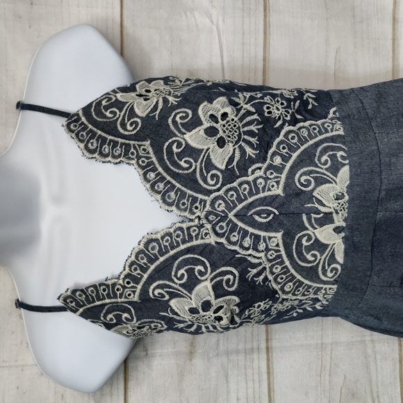 Simplee Embroidered Romper, Denim Blue Colored 100% Cotton Size Small - Picture 2 of 10